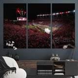 60690191-MGV-CV-36X24-Stadium Wall Art – Night Game Football Canvas Print with Fireworks, Marching Band and Crowd, Panoramic Sports Photography for Man