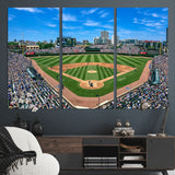 56213978-MGV-CV-36X24-Baseball Stadium Wall Art – Panoramic Ballpark Canvas Print with Fans, Green Field and City Skyline, Classic Sports Photography