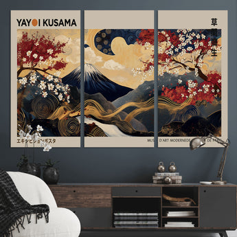 66892669-MGV-CV-36X24-Japanese Landscape Wall Art – Mount Fuji Canvas Print with Cherry Blossoms and Golden Waves, Traditional Asian Inspired Artwork