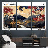 28945903-MGV-CV-36X24-Yayoi Kusama Inspired Japanese Art Canvas Print – Framed Floral & Mt. Fuji Wall Decor, Modern Asian Style Canvas for Home, Office,