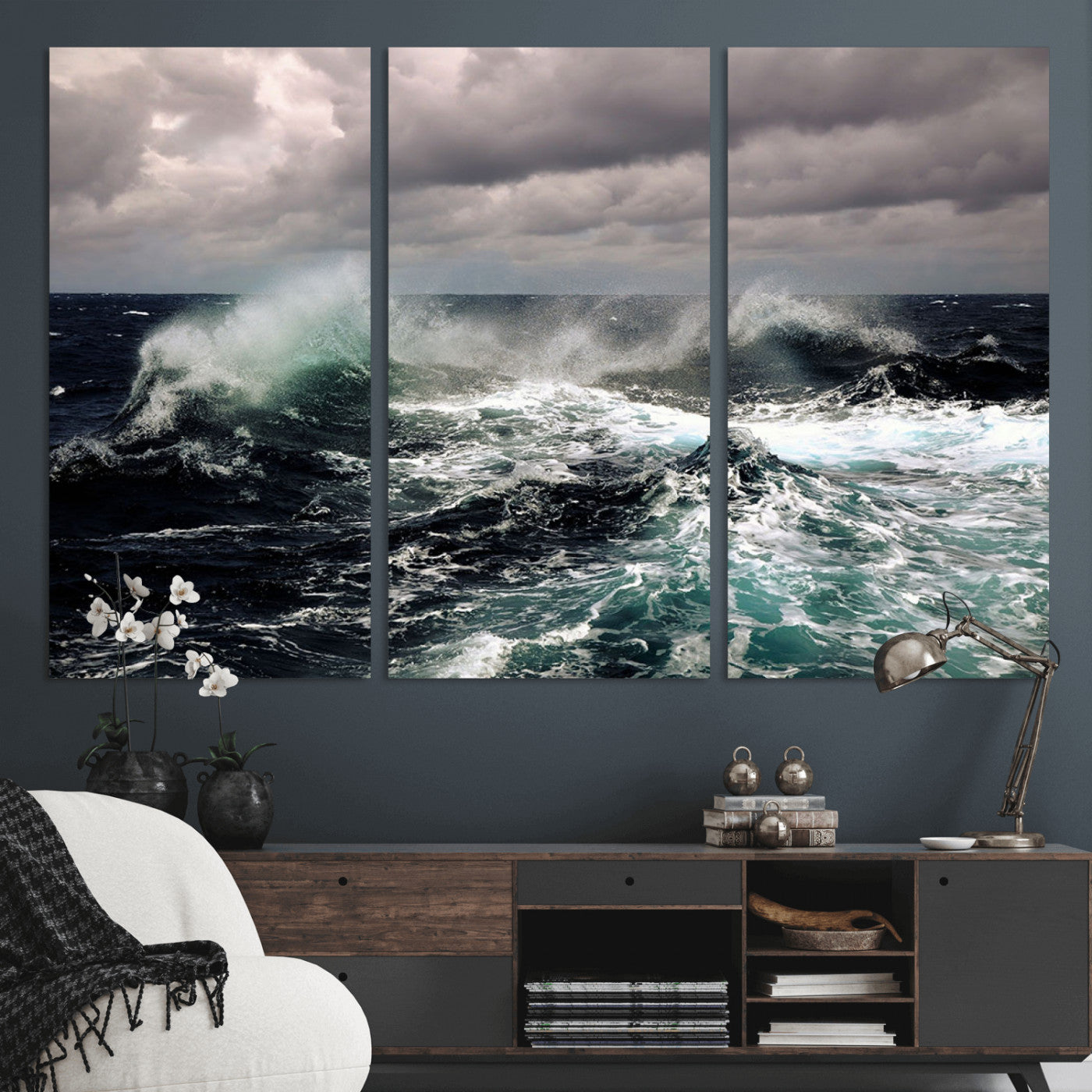 38622353-MGV-CV-36X24-Stormy Ocean Waves Canvas Wall Art – Framed Turbulent Sea Print, Large Nature Canvas for Coastal, Living Room, or Office Spaces