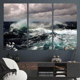 38622353-MGV-CV-36X24-Stormy Ocean Waves Canvas Wall Art – Framed Turbulent Sea Print, Large Nature Canvas for Coastal, Living Room, or Office Spaces