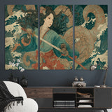 79740258-MGV-CV-36X24-Tsukioka Yoshitoshi Samurai Wall Art Print, Japanese Katana Warrior Canvas Wall Art, Octopus Sea Monster Canvas Print,