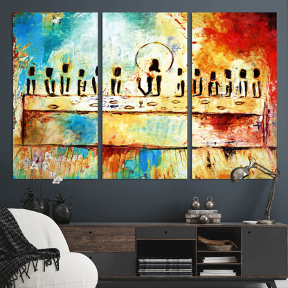 YKE34632598CR-MGV-CV-36X24-Abstract Last Supper with Apostles Wall Art Canvas Print