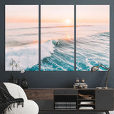 34064591-MGV-CV-36X24-Surfing Wall Art – Sunset Ocean Wave Canvas Print, Surfer Riding Sea Photography Decor for Bedroom, Living Room, Office, Coastal