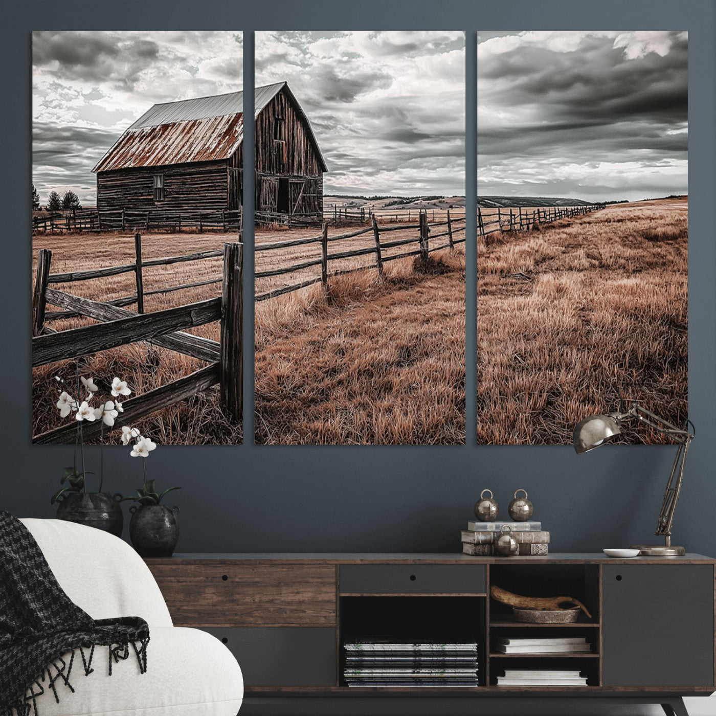 70676381-MGV-CV-36X24-Rustic Barn Wall Art – Weathered Farmhouse Canvas Print, Country Landscape Photography Decor for Bedroom, Living Room, Office,