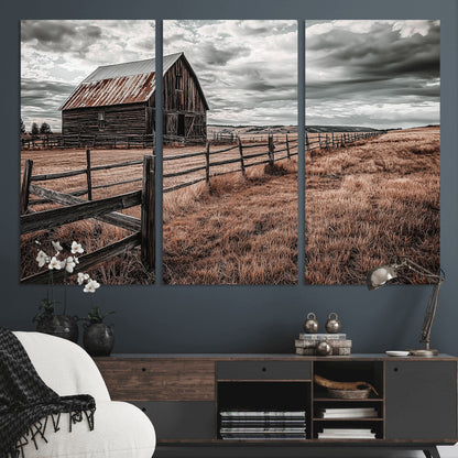 70676381-MGV-CV-36X24-Rustic Barn Wall Art – Weathered Farmhouse Canvas Print, Country Landscape Photography Decor for Bedroom, Living Room, Office,
