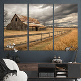 21991117-MGV-CV-36X24-Rustic Barn Wall Art – Weathered Farmhouse Canvas Print, Stormy Sky and Golden Field Photography Decor for Bedroom, Living Room,