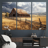 23718739-MGV-CV-36X24-Farmhouse Wall Art – Rustic Barn and Golden Wheat Field Canvas Print, Country Landscape Photography Decor for Bedroom, Living