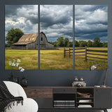 39409517-MGV-CV-36X24-Rustic Barn Wall Art – Weathered Farmhouse and Storm Clouds Canvas Print, Country Landscape Photography Decor for Bedroom, Living