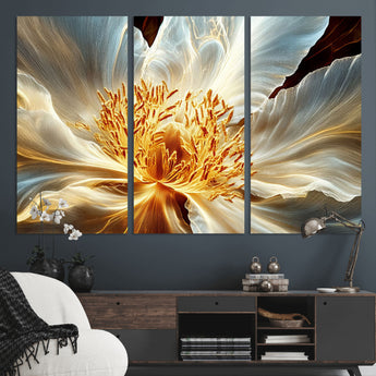 20862576-MGV-CV-36X24-Golden Abstract Flower Canvas Wall Art – Modern Botanical Bloom Print, Elegant Floral Artwork for Living Room, Bedroom, Office