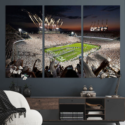 11221988-MGV-CV-36X24-Football Stadium Wall Art – Game Day Crowd with Fireworks, Sports Fan Photography Print, Stadium Decor for Man Cave, Bar, or