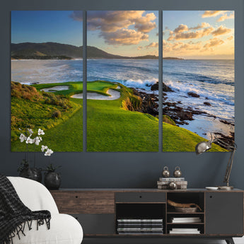 67486665-MGV-CV-36X24-Golf Course Wall Art – Pebble Beach Oceanfront Canvas Print, Coastal Fairway Photography Sports Decor for Living Room, Office, Man