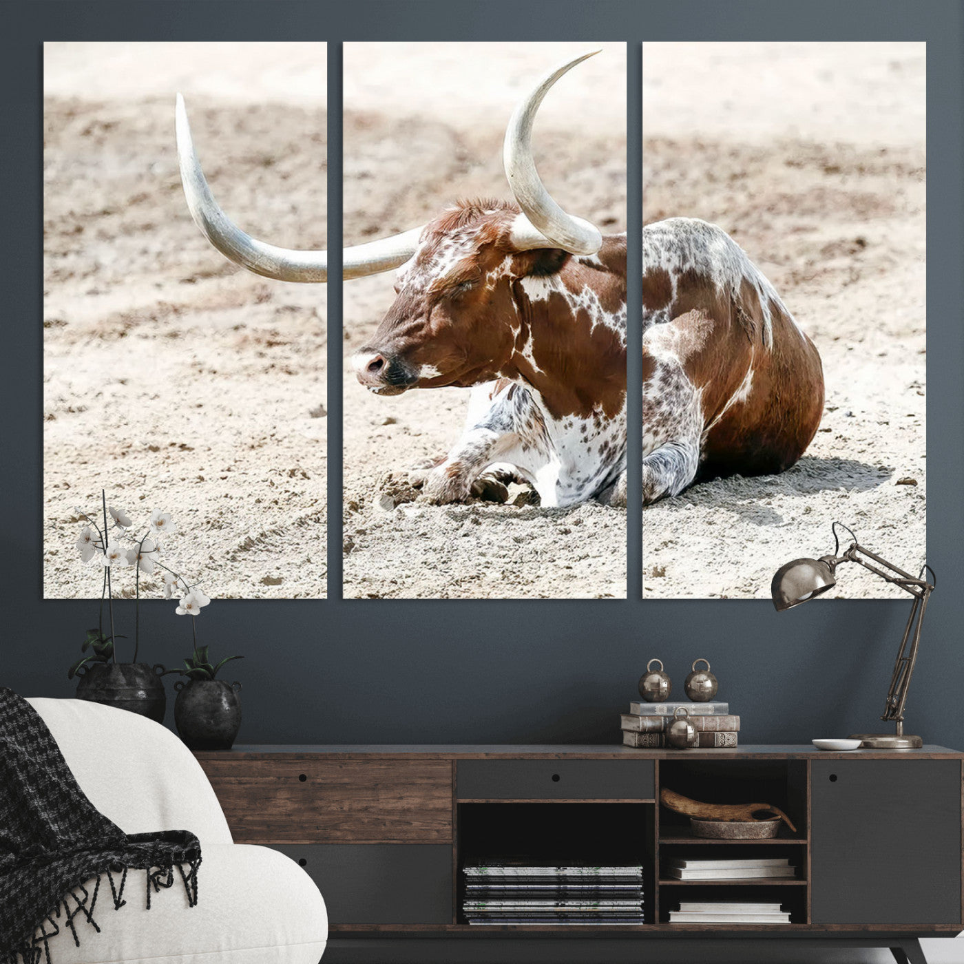 89096667-MGV-CV-36X24-Texas Longhorn Wall Art – Rustic Western Canvas Print, Cattle Photography Decor for Ranch House, Living Room, Office, Man Cave