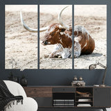 89096667-MGV-CV-36X24-Texas Longhorn Wall Art – Rustic Western Canvas Print, Cattle Photography Decor for Ranch House, Living Room, Office, Man Cave