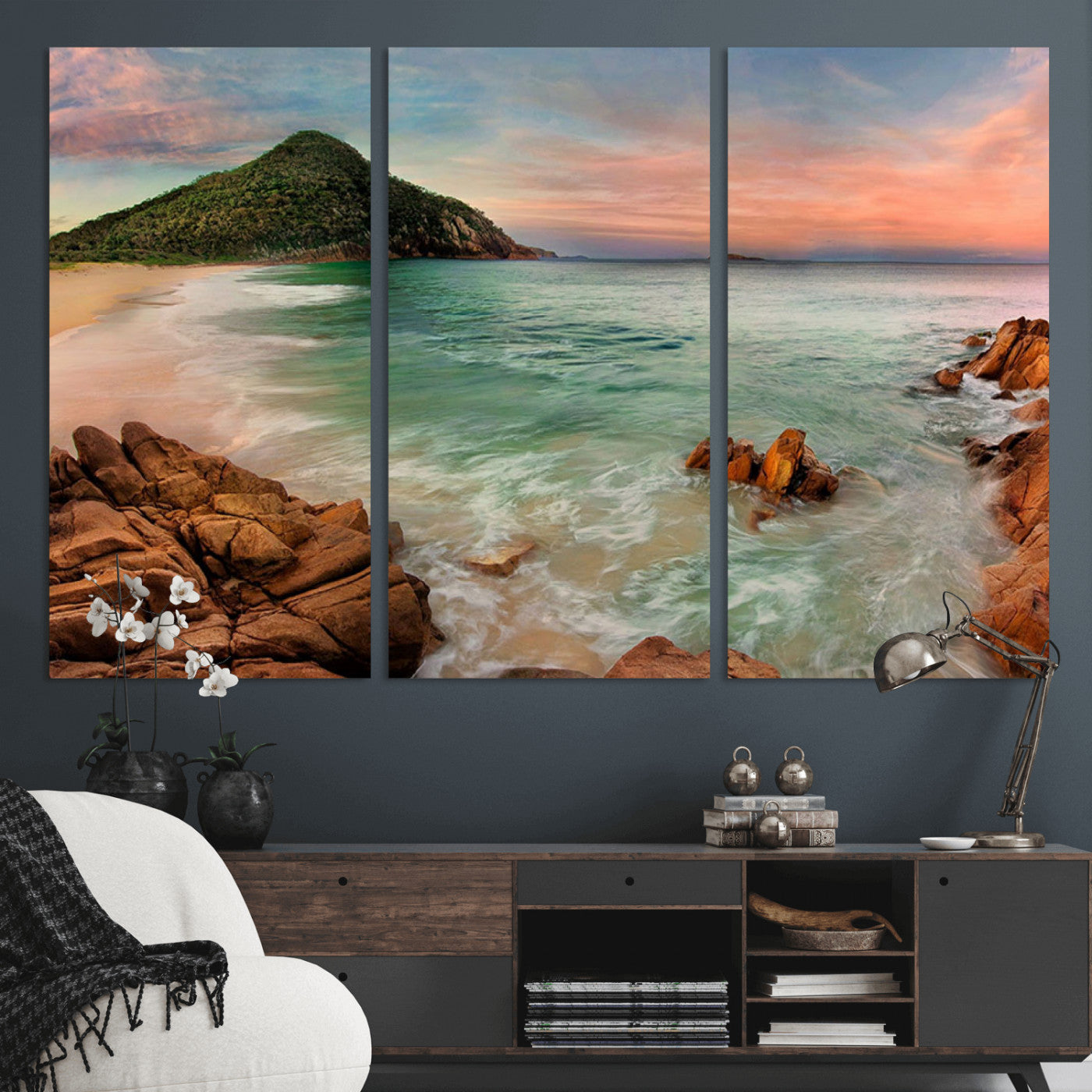 53831025-MGV-CV-36X24-Coastal Landscape Wall Art – Tropical Beach Ocean Canvas Print, Sunset Mountain View Photography Decor for Living Room, Bedroom,