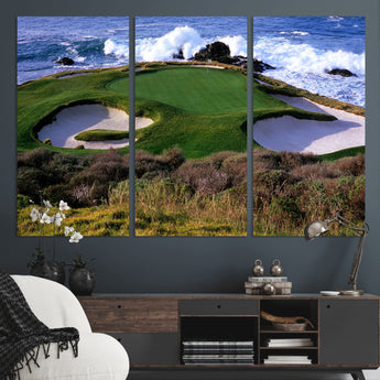 22776914-MGV-CV-36X24-Golf Course Wall Art – Oceanfront Green Canvas Print, Coastal Pebble Beach Photography Sports Decor for Living Room, Office, Man