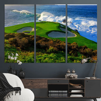 13644055-MGV-CV-36X24-Golf Wall Art – Oceanfront Green Canvas Print, Scenic Coastal Course Photography Decor for Bedroom, Living Room, Office, Sports