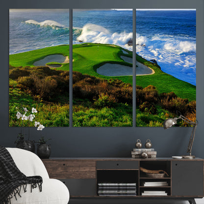 13644055-MGV-CV-36X24-Golf Wall Art – Oceanfront Green Canvas Print, Scenic Coastal Course Photography Decor for Bedroom, Living Room, Office, Sports