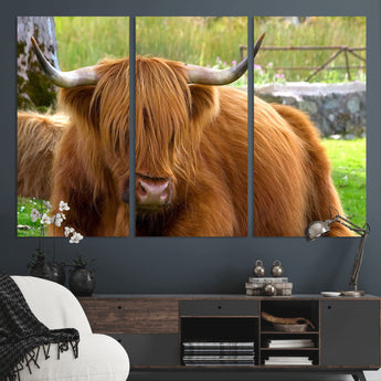 68411138-MGV-CV-36X24-Farmhouse Wall Art – Highland Cow Canvas Print, Rustic Country Cattle Photography Decor for Bedroom, Living Room, Office, Ranch,