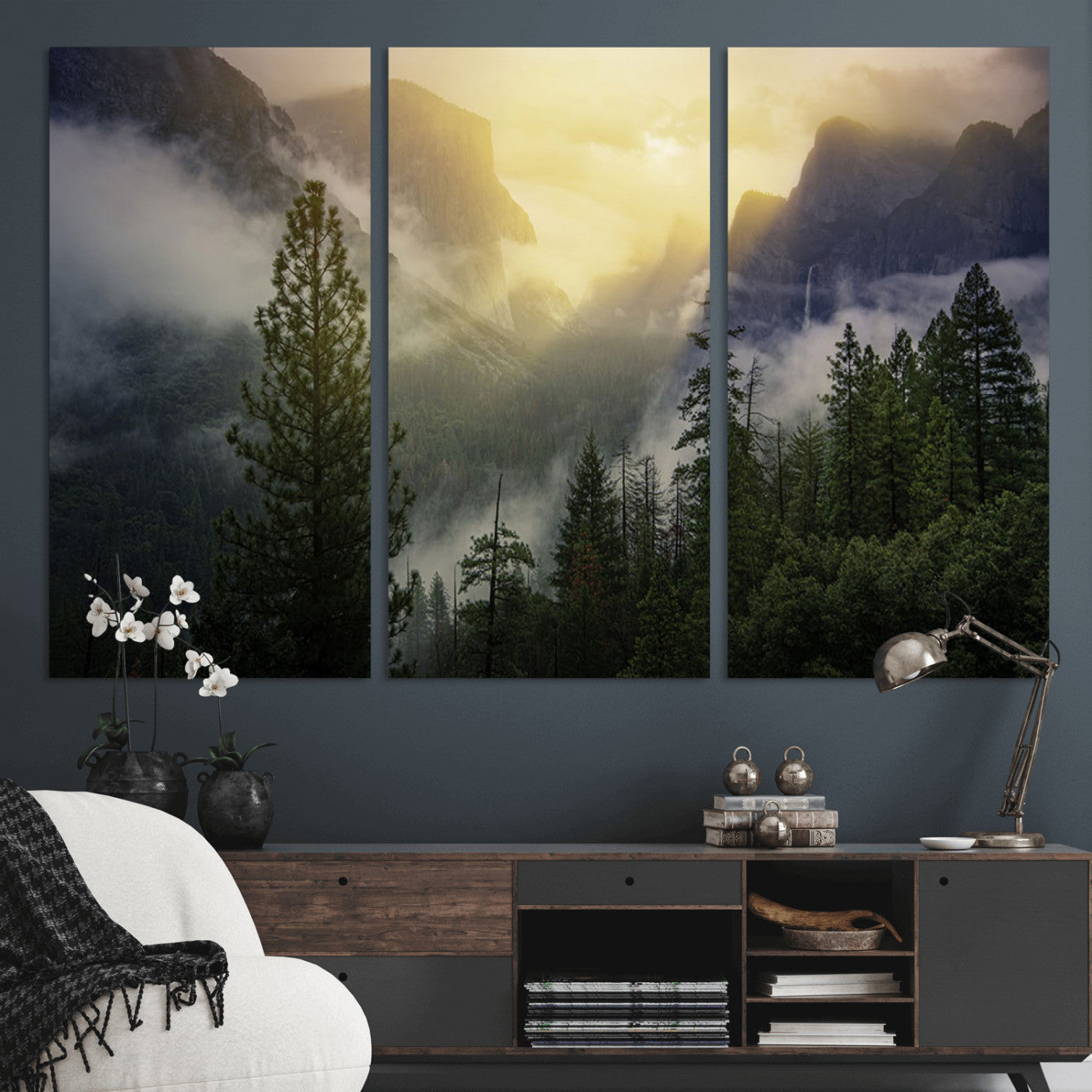 38316884-MGV-CV-36X24-Landscape Wall Art – Misty Mountain Valley Canvas Print, Scenic Pine Forest and Sunrise Photography Decor for Bedroom, Living
