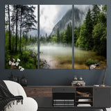 93123937-MGV-CV-36X24-Landscape Wall Art – Misty Mountain Lake Canvas Print, Tranquil Forest and Waterfall Photography Decor for Bedroom, Living Room,