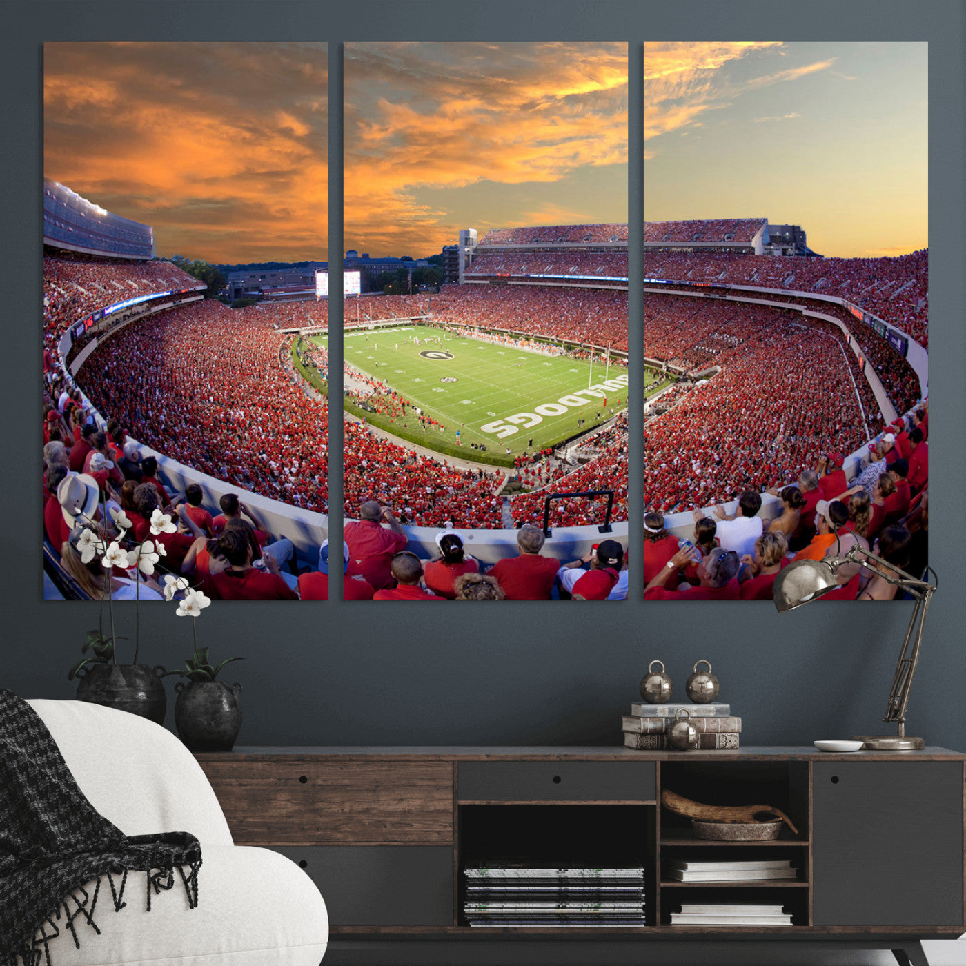73680988-MGV-CV-36X24-Sanford Stadium Wall Art – Georgia Bulldogs Football Sunset Game Canvas Print, College Sports Decor for Man Cave, Bar, Office, or