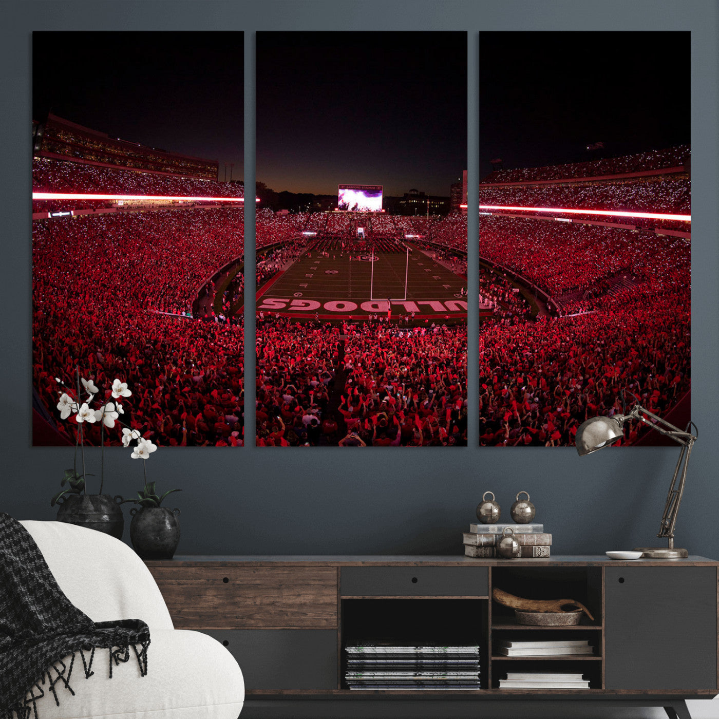 38331045-MGV-CV-36X24-Sanford Stadium Wall Art – Georgia Bulldogs Football Red Night Game Canvas Print, Electric College Sports Decor for Man Cave or