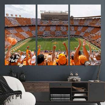 76011417-MGV-CV-36X24-Tennessee Volunteers Wall Art – Neyland Stadium Checkerboard Crowd Canvas Print, Vols Football Game Day Fan Perspective Sports