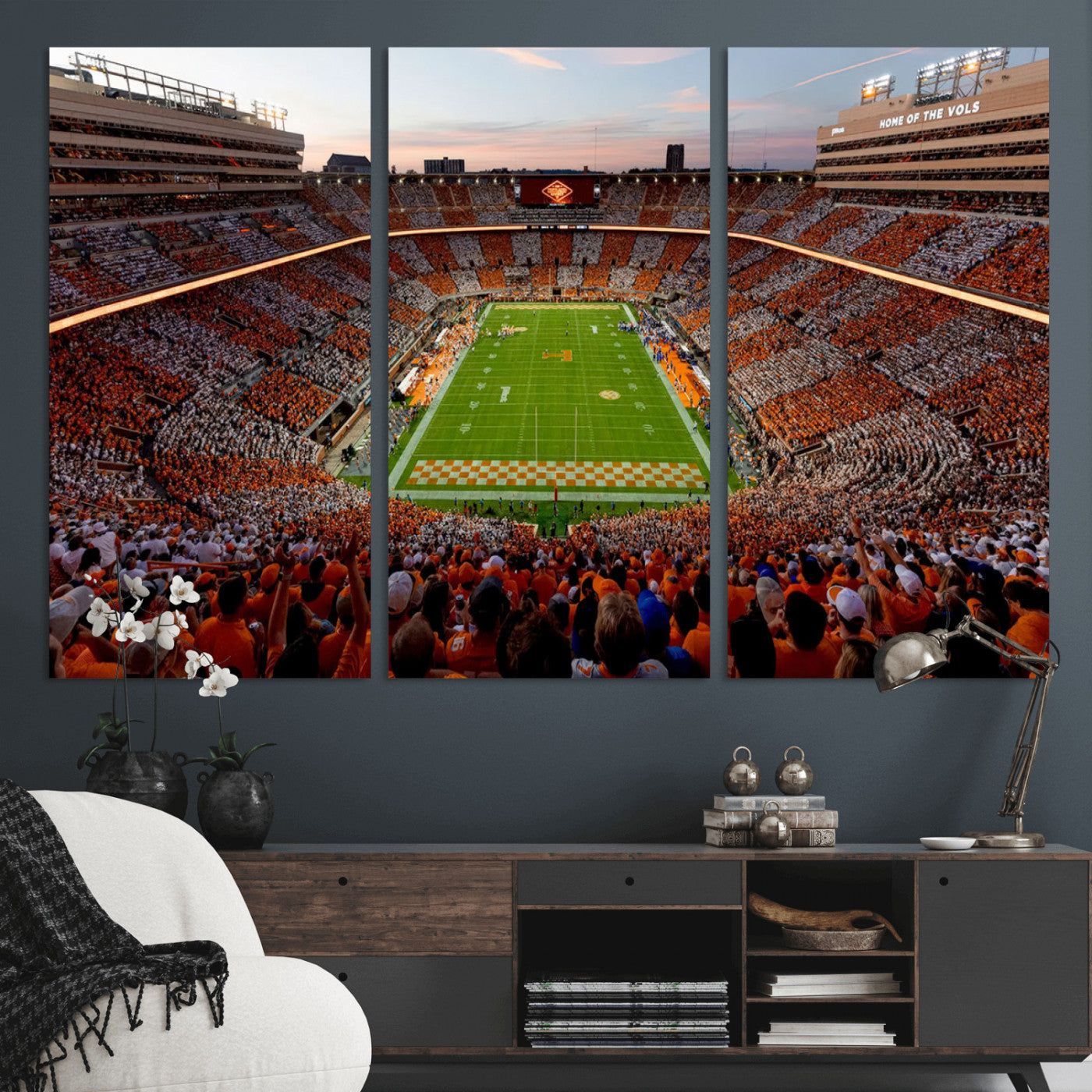 37160229-MGV-CV-36X24-Tennessee Volunteers Wall Art – Neyland Stadium Sunset Checkerboard Game Canvas Print, Vols Football Panorama Sports Decor