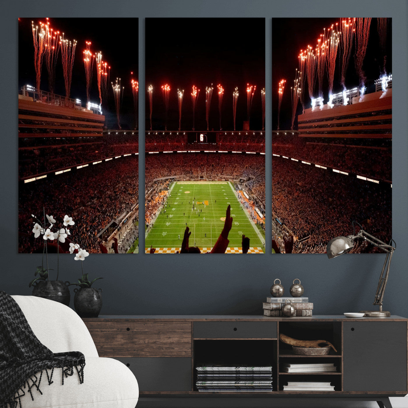 73358115-MGV-CV-36X24-Neyland Stadium Wall Art – Panoramic Tennessee Volunteers Night Game Canvas Print, Fireworks Football Celebration Sports Decor for