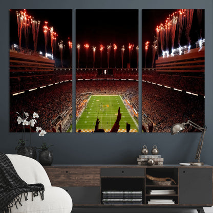 73358115-MGV-CV-36X24-Neyland Stadium Wall Art – Panoramic Tennessee Volunteers Night Game Canvas Print, Fireworks Football Celebration Sports Decor for