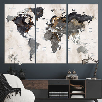 MGV-CV-48X32-3P - World Map Wall Art Canvas Print, Framed Rustic Map Art Picture Print, Antique Map Perfect Rustic Explorer Decor Artwork