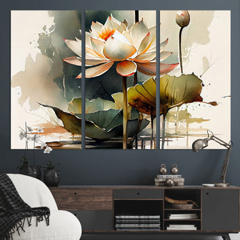 46359-MGV-CV-36X24-Lotus Blossom Wall Art Canvas Print, Framed Water Lily Art Picture Print, Zen Flower Perfect Zen Botanical Decor Artwork