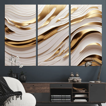 41237-MGV-CV-36X24-Gold Waves Wall Art Canvas Print, Framed Elegant Flow Art Picture Print, Luxury Layers Perfect Minimal Luxe Decor Artwork