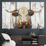 10840-MGV-CV-36X24-Texas Longhorn Wall Art Canvas Print, Framed Rustic Bull Art Picture Print, Western Cattle Perfect Rustic Western Decor Artwork
