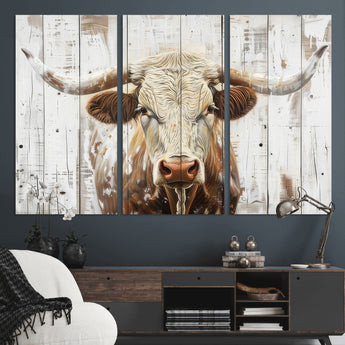 10840-MGV-CV-36X24-Texas Longhorn Wall Art Canvas Print, Framed Rustic Bull Art Picture Print, Western Cattle Perfect Rustic Western Decor Artwork