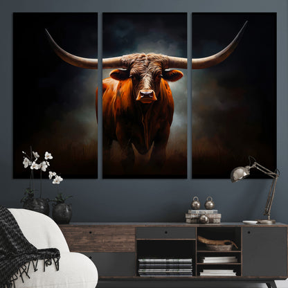 12484-MGV-CV-36X24-Texas Longhorn Wall Art Canvas Print, Framed Western Bull Art Picture Print, Moody Cattle Perfect Moody Western Decor Artwork