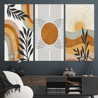 32359-MGV-CV-36X24-Modern Sun Wall Art Canvas Print, Framed Retro Horizon Art Picture Print, Sunburst Design Perfect Mid Century Boho Decor Artwork