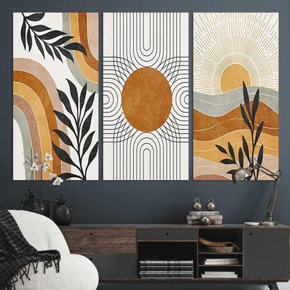 32359-MGV-CV-36X24-Modern Sun Wall Art Canvas Print, Framed Retro Horizon Art Picture Print, Sunburst Design Perfect Mid Century Boho Decor Artwork