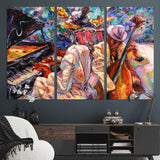 13675-MGV-CV-36X24-Jazz Band Wall Art Canvas Print, Framed Jazz Oil Painting Art Picture Print, Vibrant Music Perfect Abstract Musical Decor Artwork
