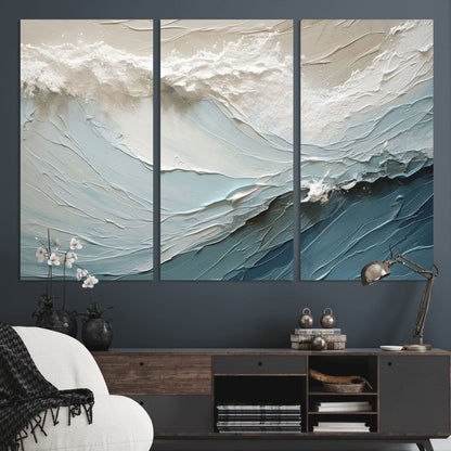 53646-MGV-CV-36X24-Ocean Wave Wall Art Canvas Print, Framed Textured Seascape Art Picture Print, Modern Ocean Perfect Minimal Coastal 2/2 Decor