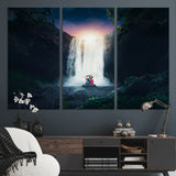 56359-MGV-CV-36X24-Lilo Stitch Wall Art Canvas Print, Framed Stitch Angel Art Picture Print, Cartoon Waterfall Perfect Tropical Fantasy Decor Artwork