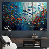 89626-MGV-CV-36X24-Fish Swarm Wall Art Canvas Print, Framed Abstract Ocean Art Picture Print, Underwater Life Perfect Vibrant Coastal Decor Artwork