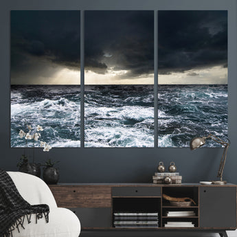 51359-MGV-CV-36X24-Stormy Ocean Wall Art Canvas Print, Framed Moody Seascape Art Picture Print, Ocean Storm Perfect Dramatic Coastal Decor Artwork