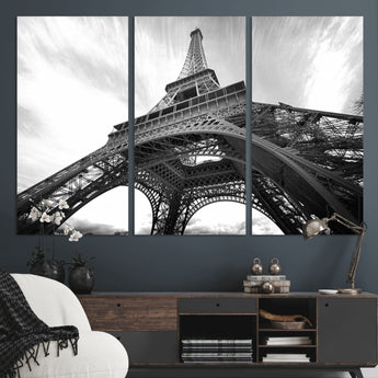 40006-MGV-CV-36X24-Eiffel Tower Wall Art – Black and White Architectural Photo Print, Paris Inspired Decor for Bedroom, Office, Studio or Modern