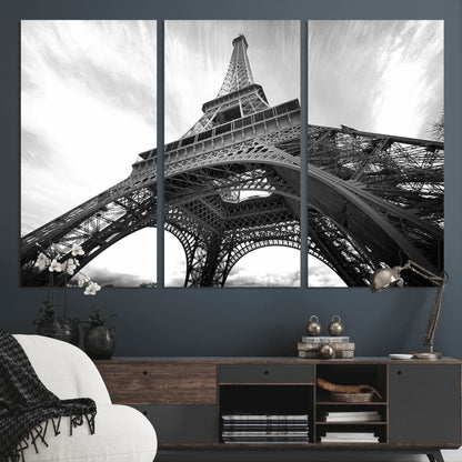 40006-MGV-CV-36X24-Eiffel Tower Wall Art – Black and White Architectural Photo Print, Paris Inspired Decor for Bedroom, Office, Studio or Modern