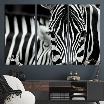 43631-MGV-CV-36X24-Zebra Wall Art – Black & White Safari Wildlife Canvas Print, Modern Animal Photography Decor for Living Room, Office, or Bedroom