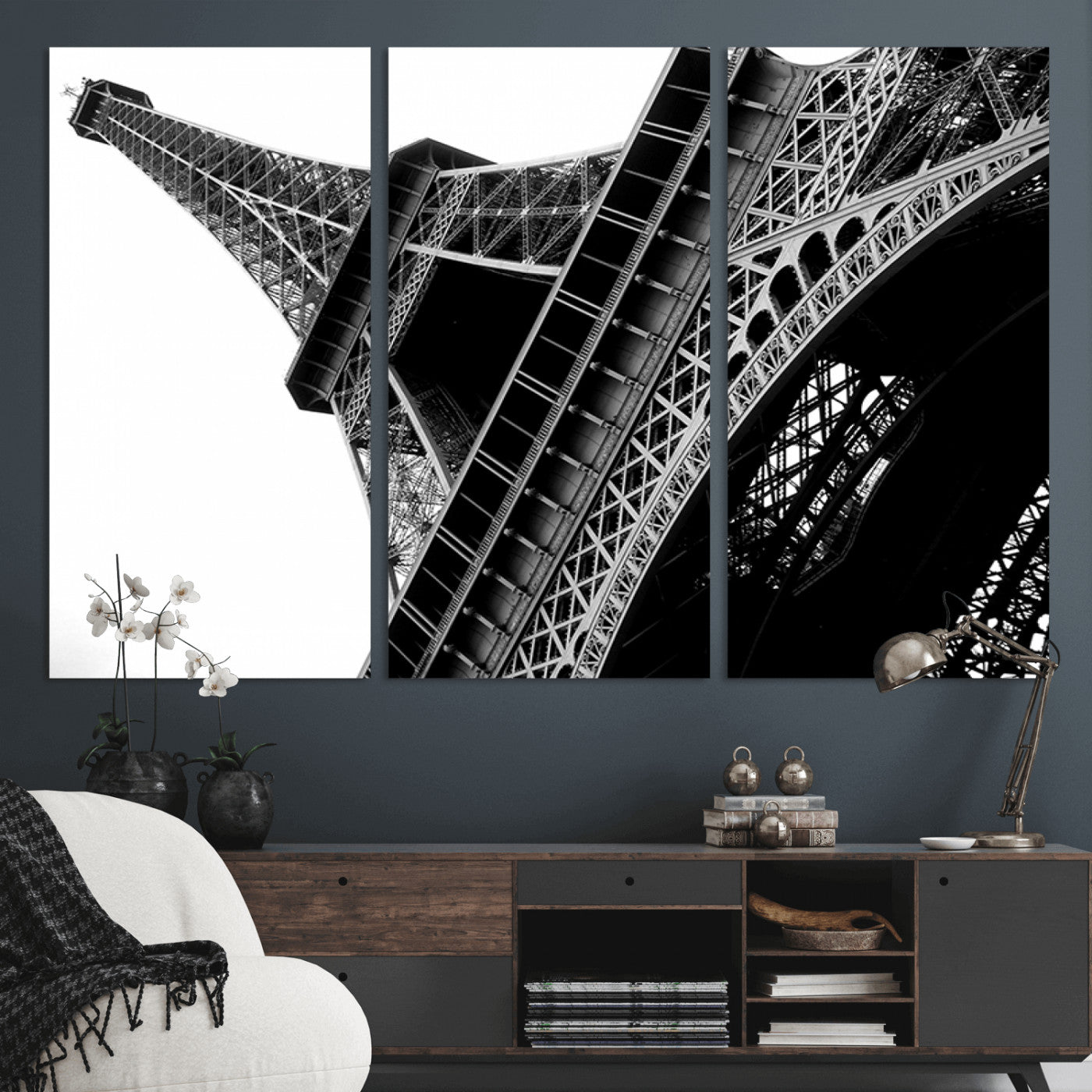 89033-MGV-CV-36X24-Eiffel Tower Wall Art – Dramatic Black and White Architectural Canvas Print, Modern Paris Decor for Office, Living Room or