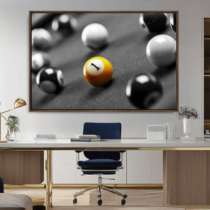 52108-MGV-CV-36X24-Precision Pool Table Wall Art – Close Up Yellow 1 Ball Canvas Print, Hand-Played Billiards Game Decor for Office, Game Room, or